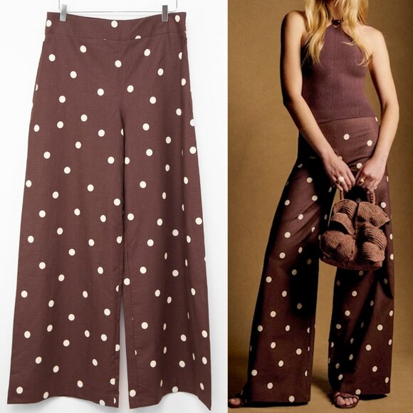 Sezane Pants - Sezane Camillo Trousers Polka Dot Pants Wide Leg Ecru Chocolate Brown Sz 42 New